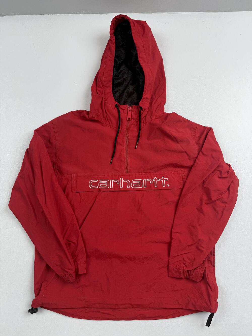 Carhartt Work In Progress Jacket Mens XS Red Hooded 1/4 Zip Anorak Windbreaker